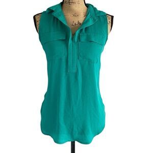 EUC LOFT Teal Navy Tiny Dot Sleeveless Collared Top - XS